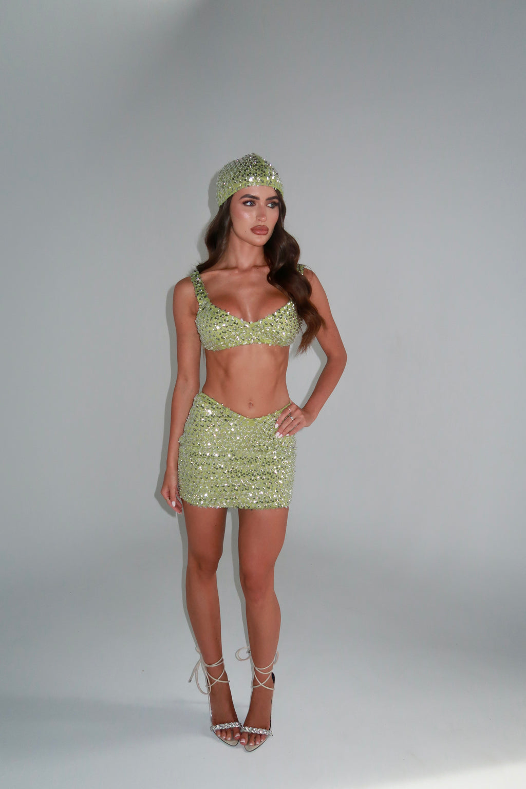 PRE ORDER - DISPATCH DATE: 23.06: AURA SEQUIN BRALET & SKIRT CO-ORD | LIME