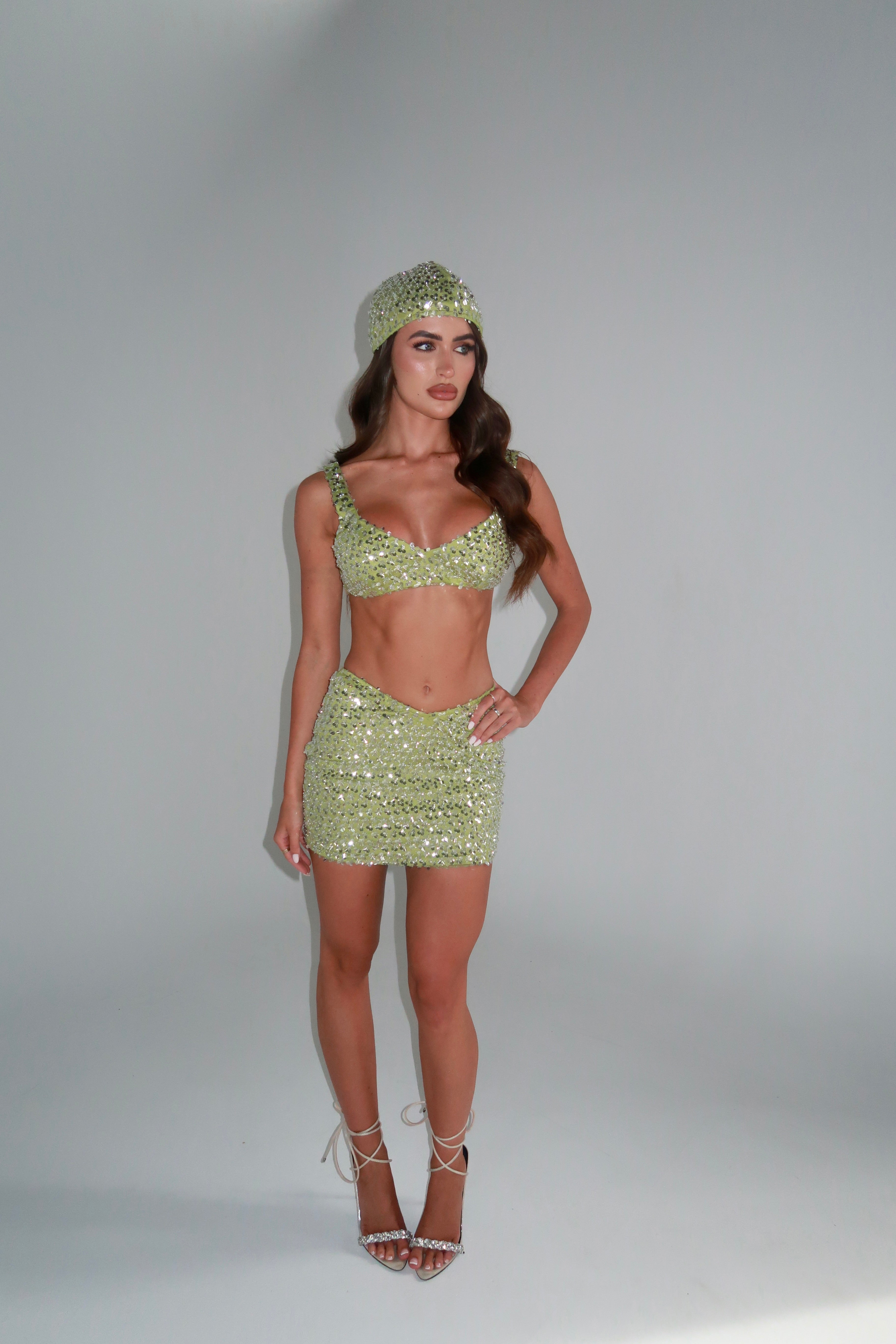 PRE ORDER - DISPATCH DATE: 23.06: AURA SEQUIN BRALET & SKIRT CO-ORD | LIME