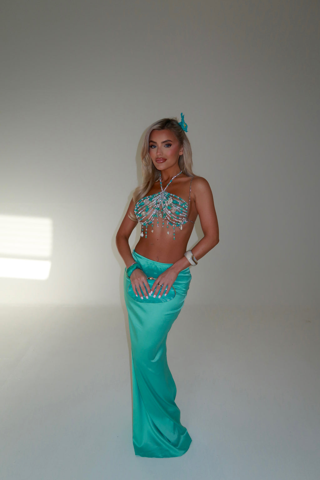 ARIEL SATIN MAXI SKIRT | TEAL
