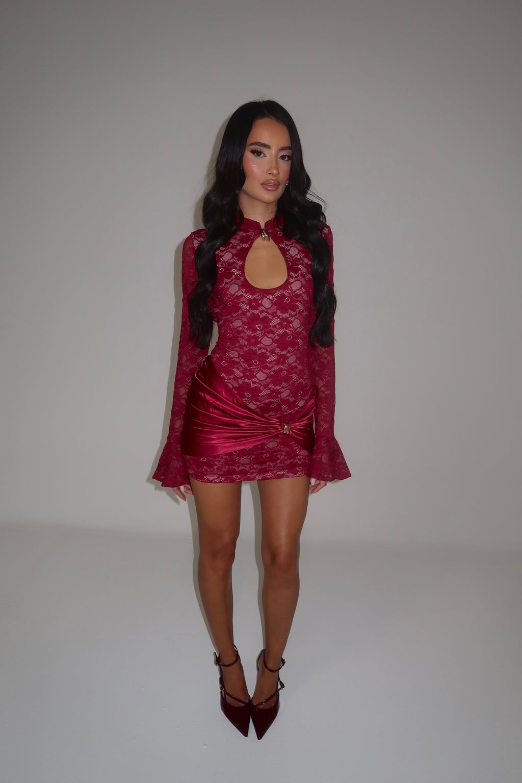 EXCLUSIVE DESIGN: CLEOPATRA LACE DRESS (BURGUNDY)