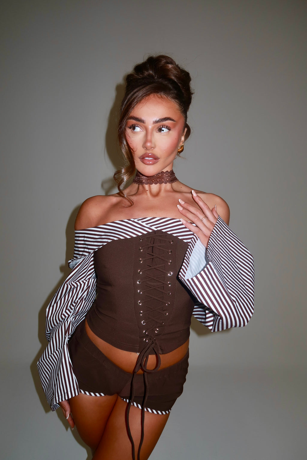 EXCLUSIVE DESIGN: BRIDGET CO-ORD & CHOKER (CHOCOLATE)