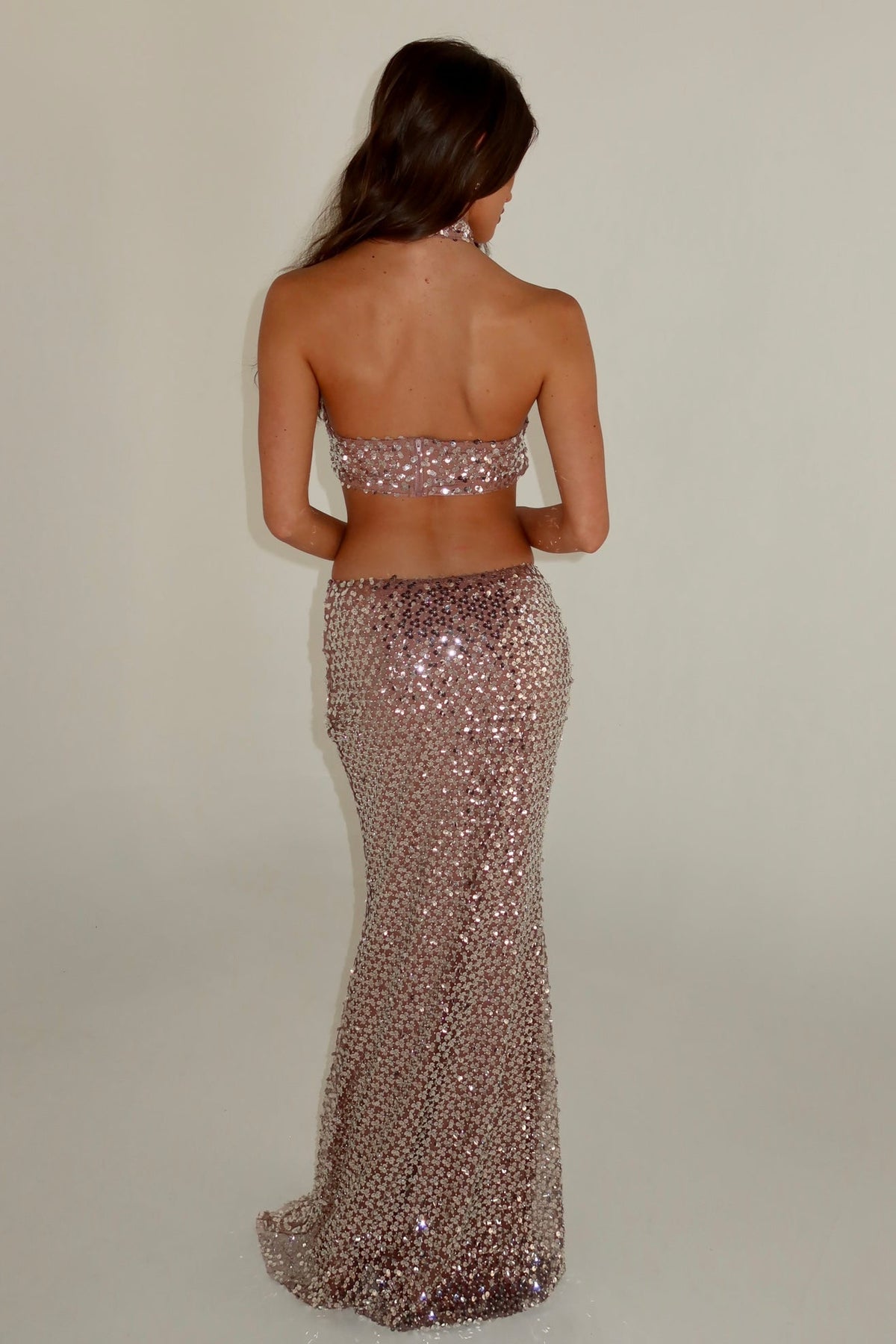 AURA SEQUIN MAXI SKIRT | BROWN (FULLY LINED)