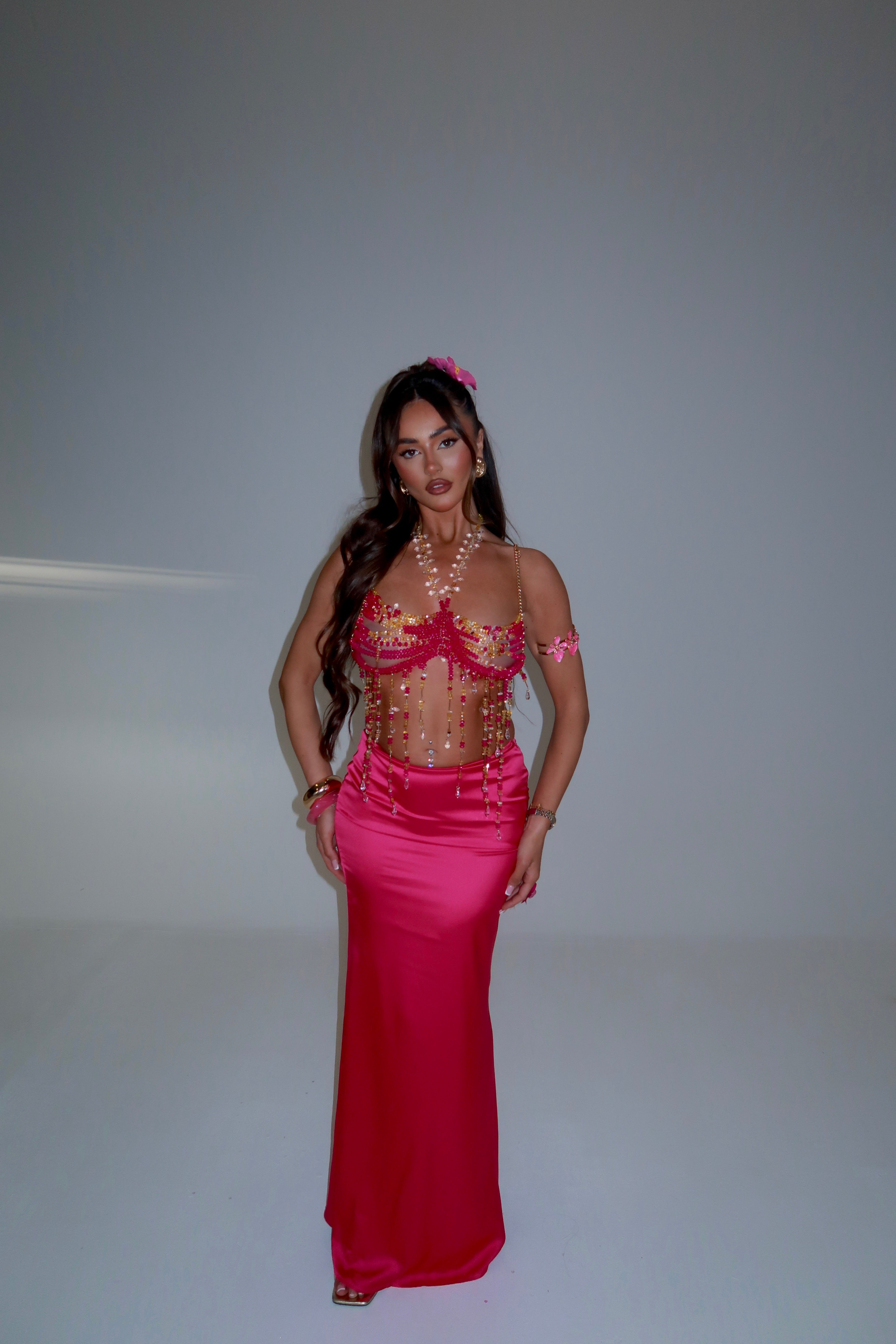 MOANA SATIN MAXI SKIRT | HOT PINK