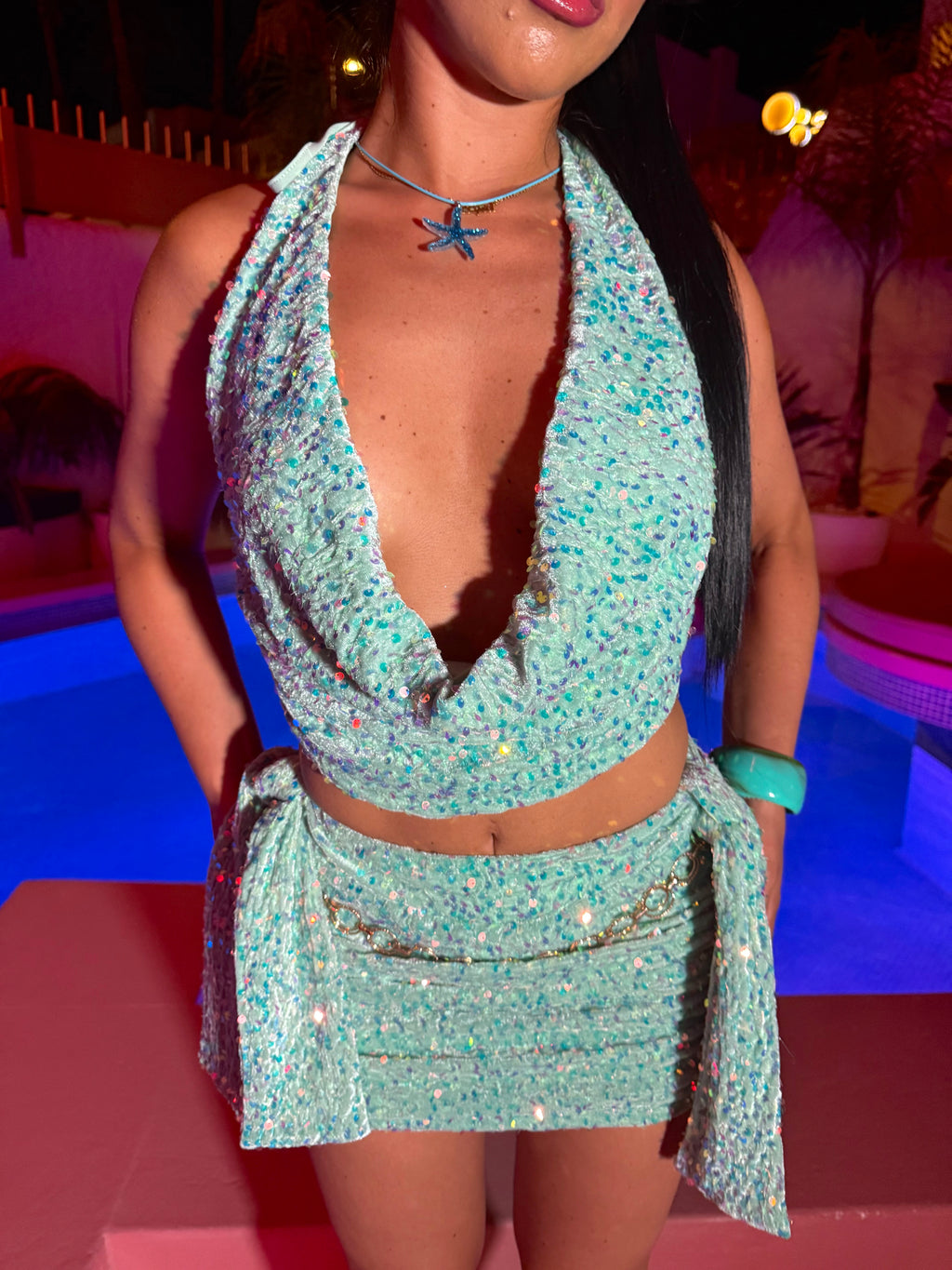 EXCLUSIVE DESIGN: CIARA SEQUIN CO-ORD (MINT)