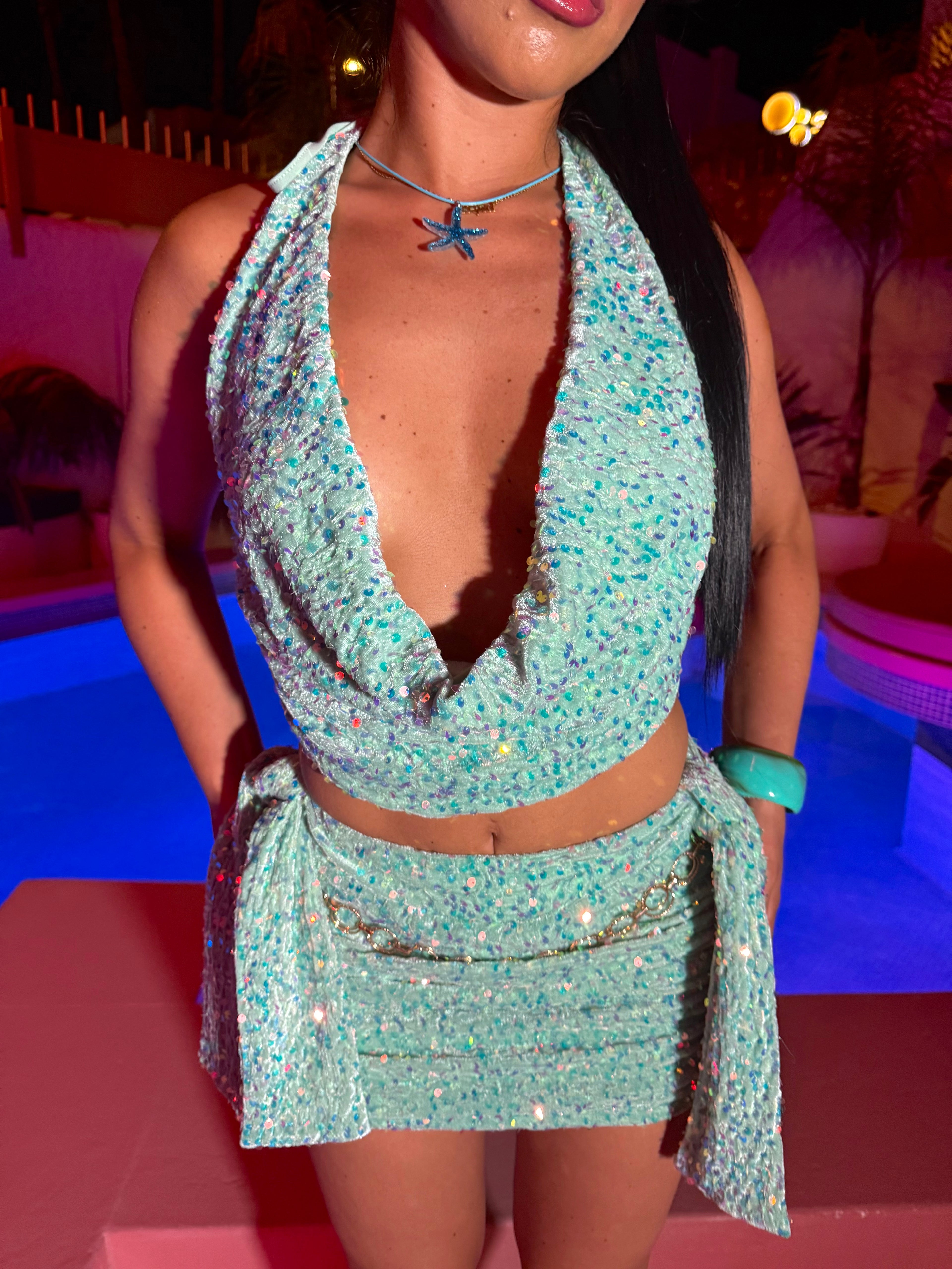 EXCLUSIVE DESIGN: CIARA SEQUIN CO-ORD (MINT)