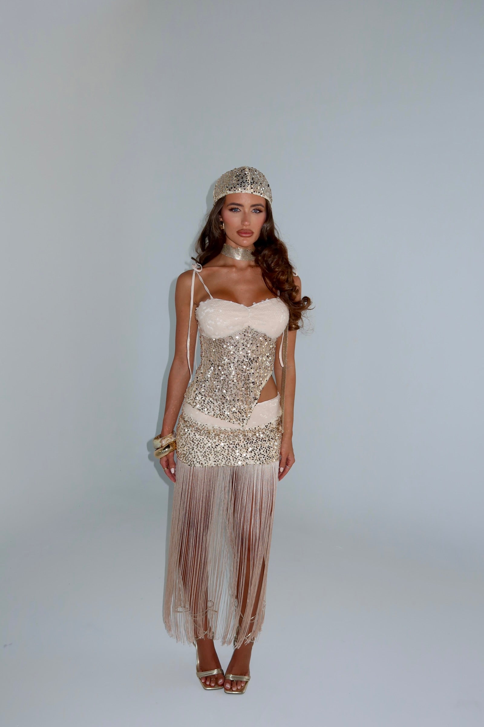 PRE ORDER: DISPATCH DATE - 29.07: JASMINA TOP, SKIRT & HAT SET | CHAMPAGNE