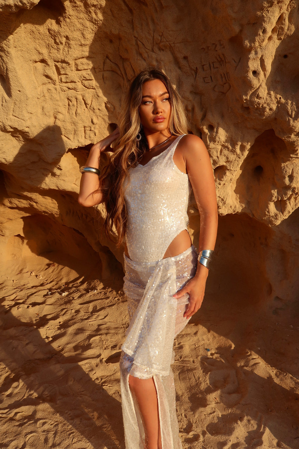 EMILY SEQUIN LEOTARD & MAXI SKIRT CO-ORD (WHITE)