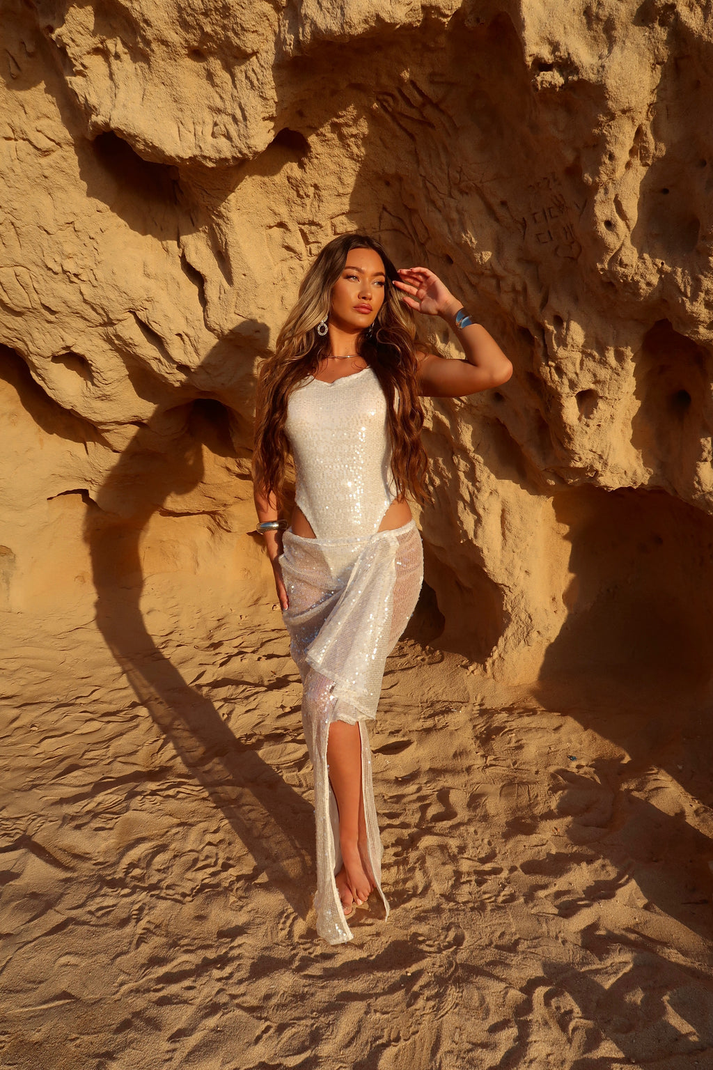 EMILY SEQUIN LEOTARD & MAXI SKIRT CO-ORD (WHITE)