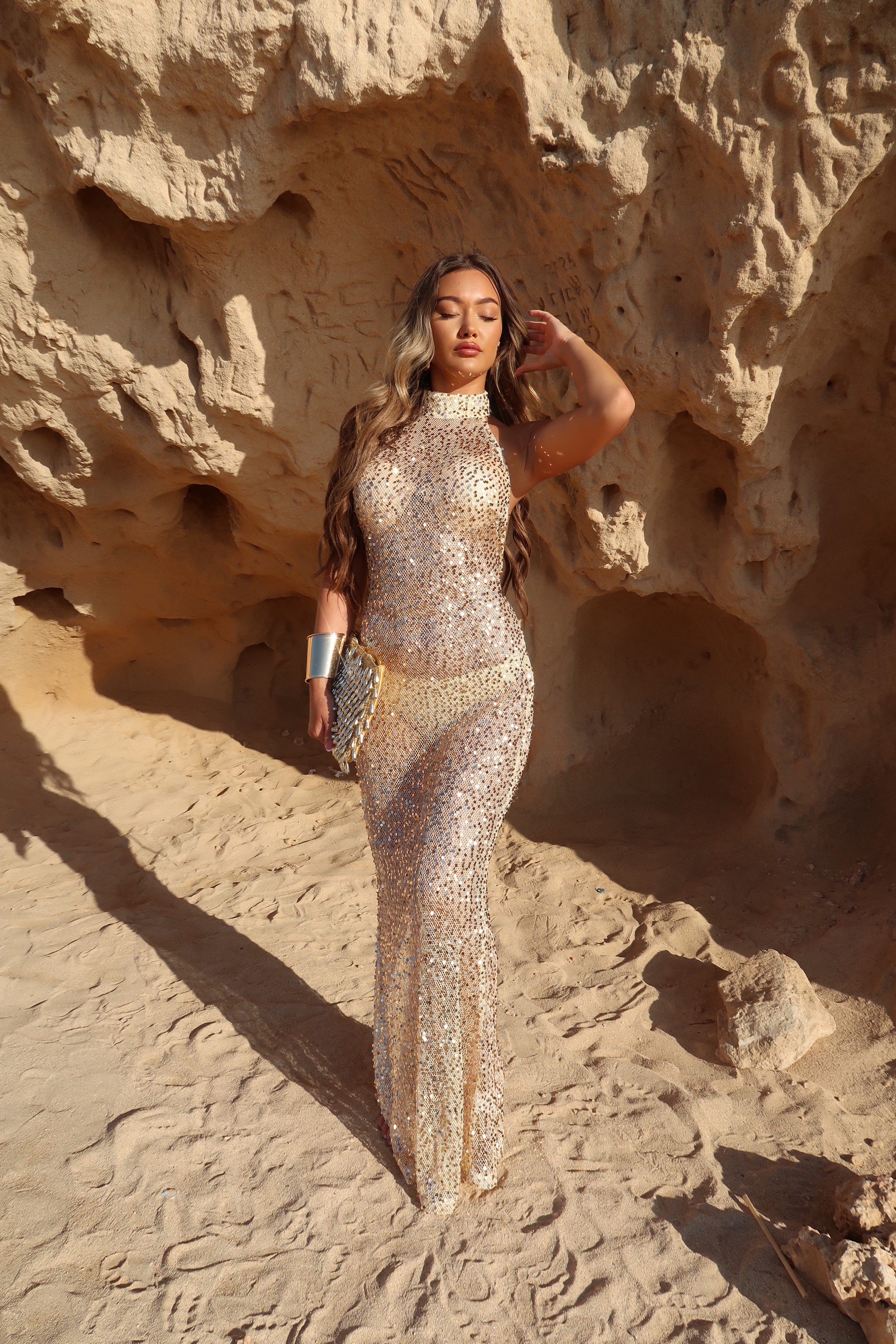 GOLDEN HOUR SEQUIN MAXI DRESS (GOLD)