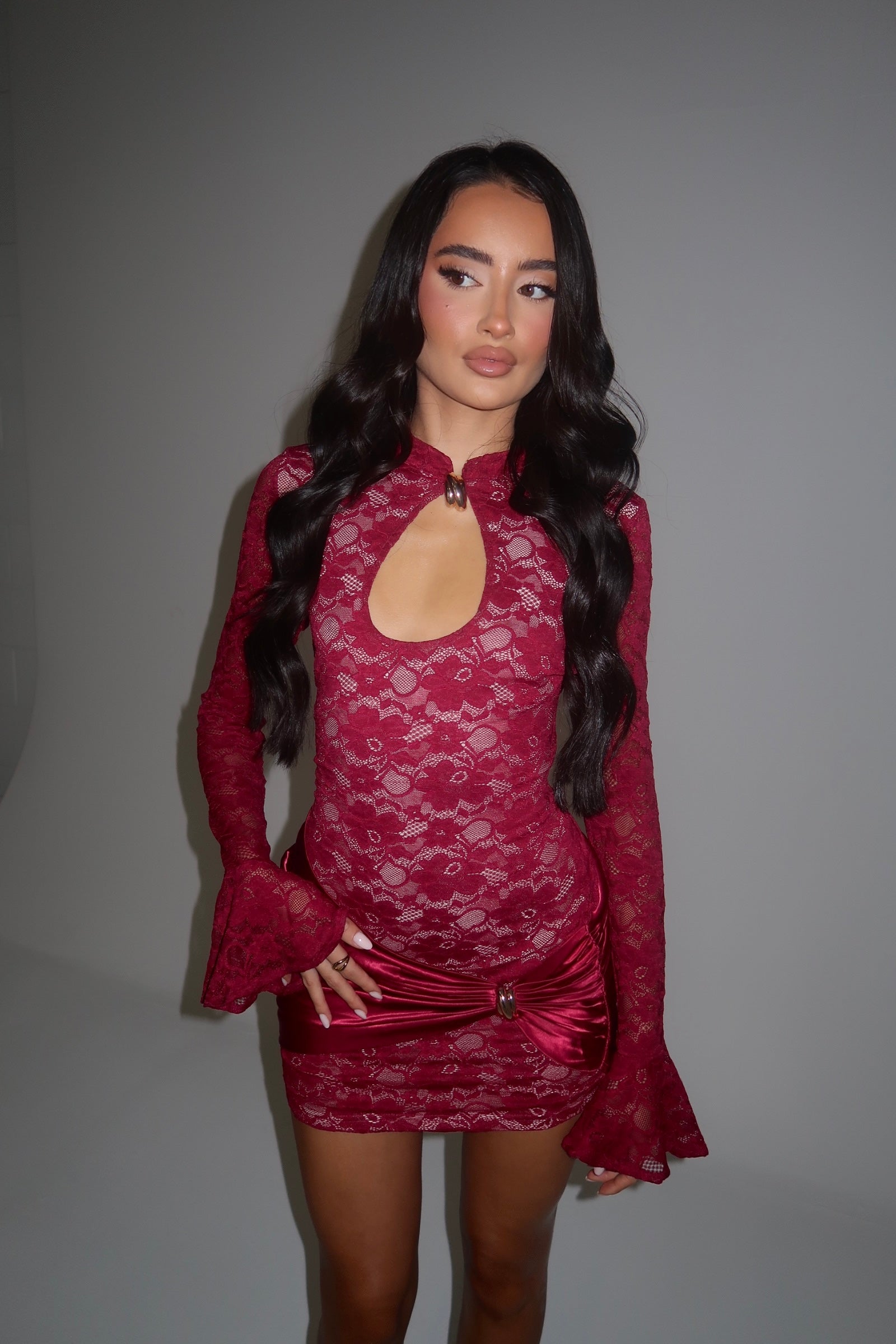 EXCLUSIVE DESIGN: CLEOPATRA LACE DRESS (BURGUNDY)