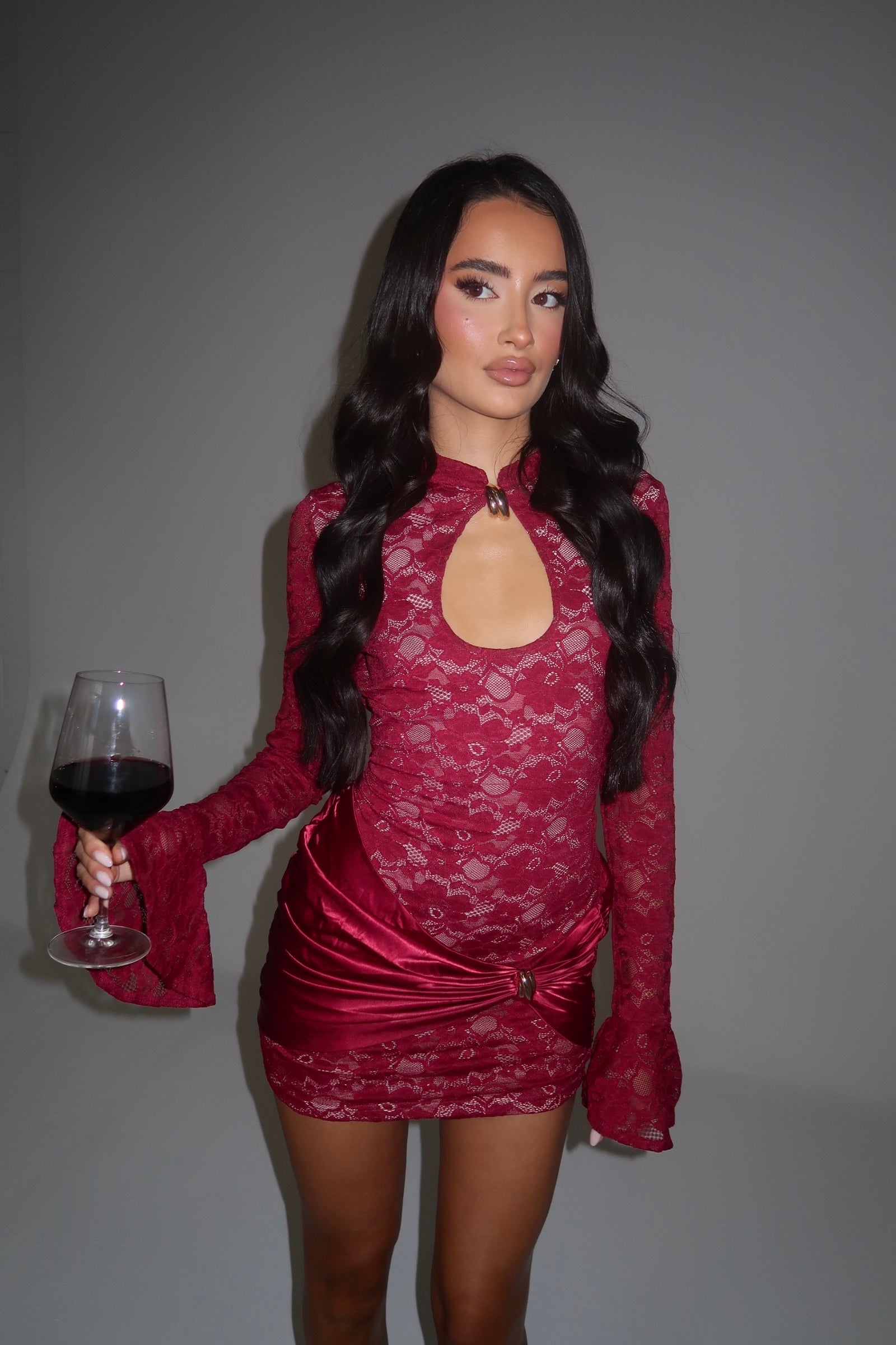 EXCLUSIVE DESIGN: CLEOPATRA LACE DRESS (BURGUNDY)