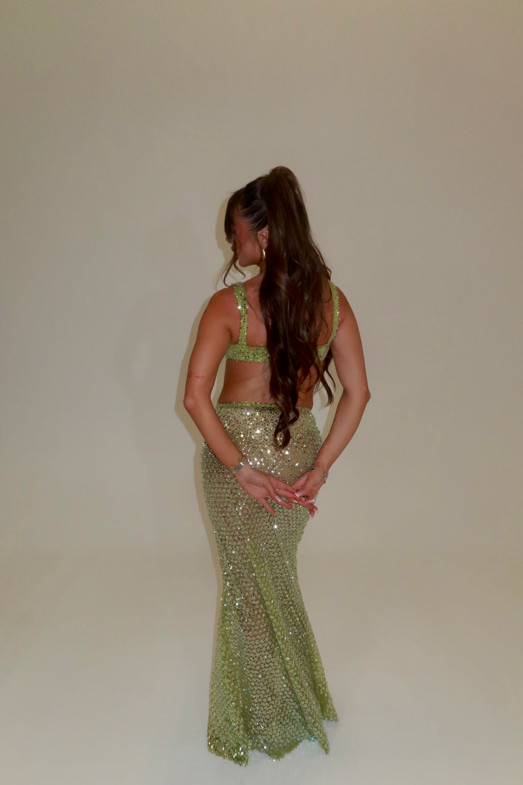 AURA SEQUIN BRALET & MAXI SKIRT CO-ORD | LIME