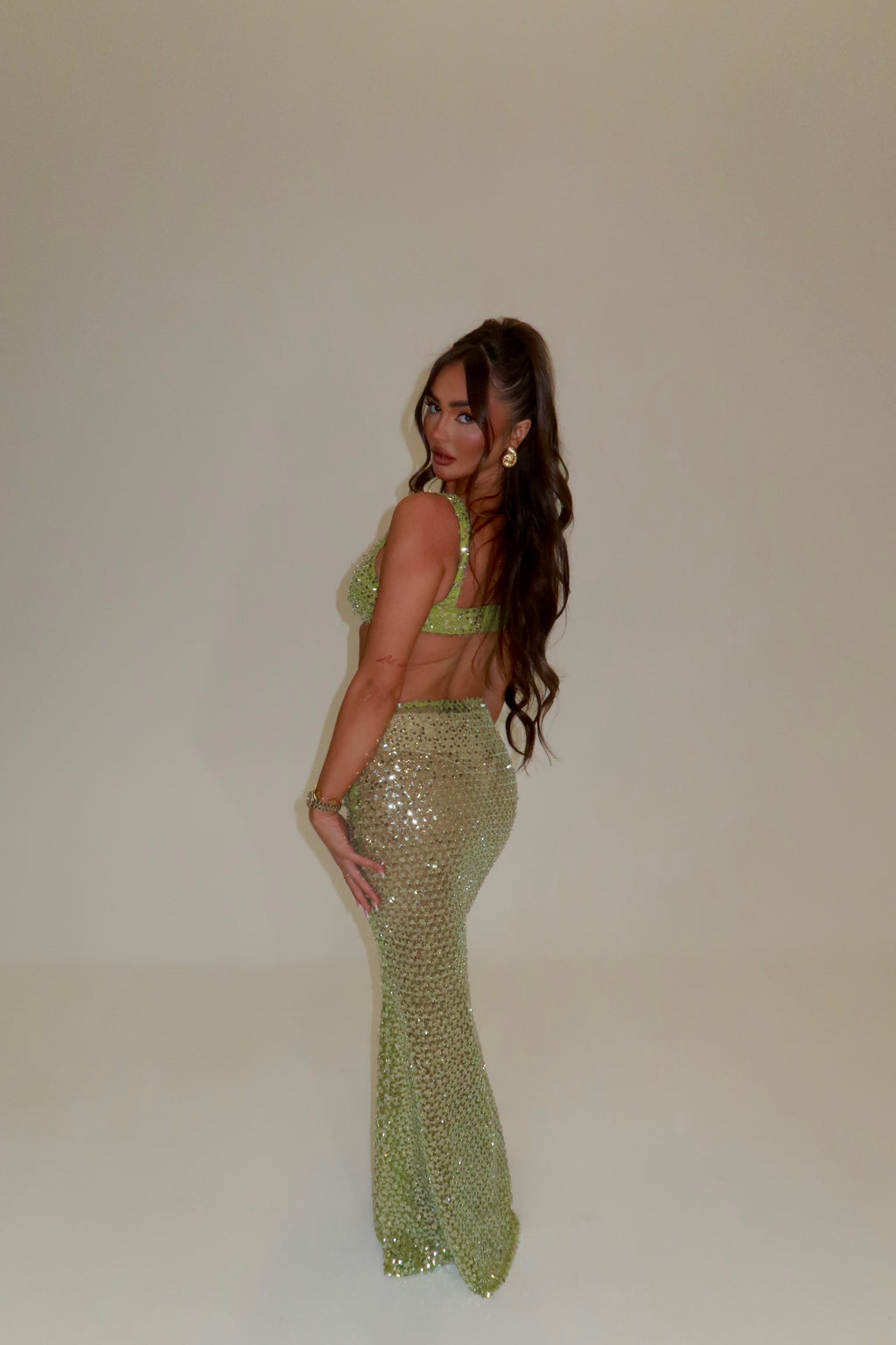 AURA SEQUIN BRALET & MAXI SKIRT CO-ORD | LIME