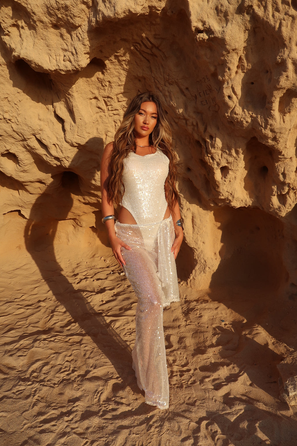 EMILY SEQUIN LEOTARD & MAXI SKIRT CO-ORD (WHITE)