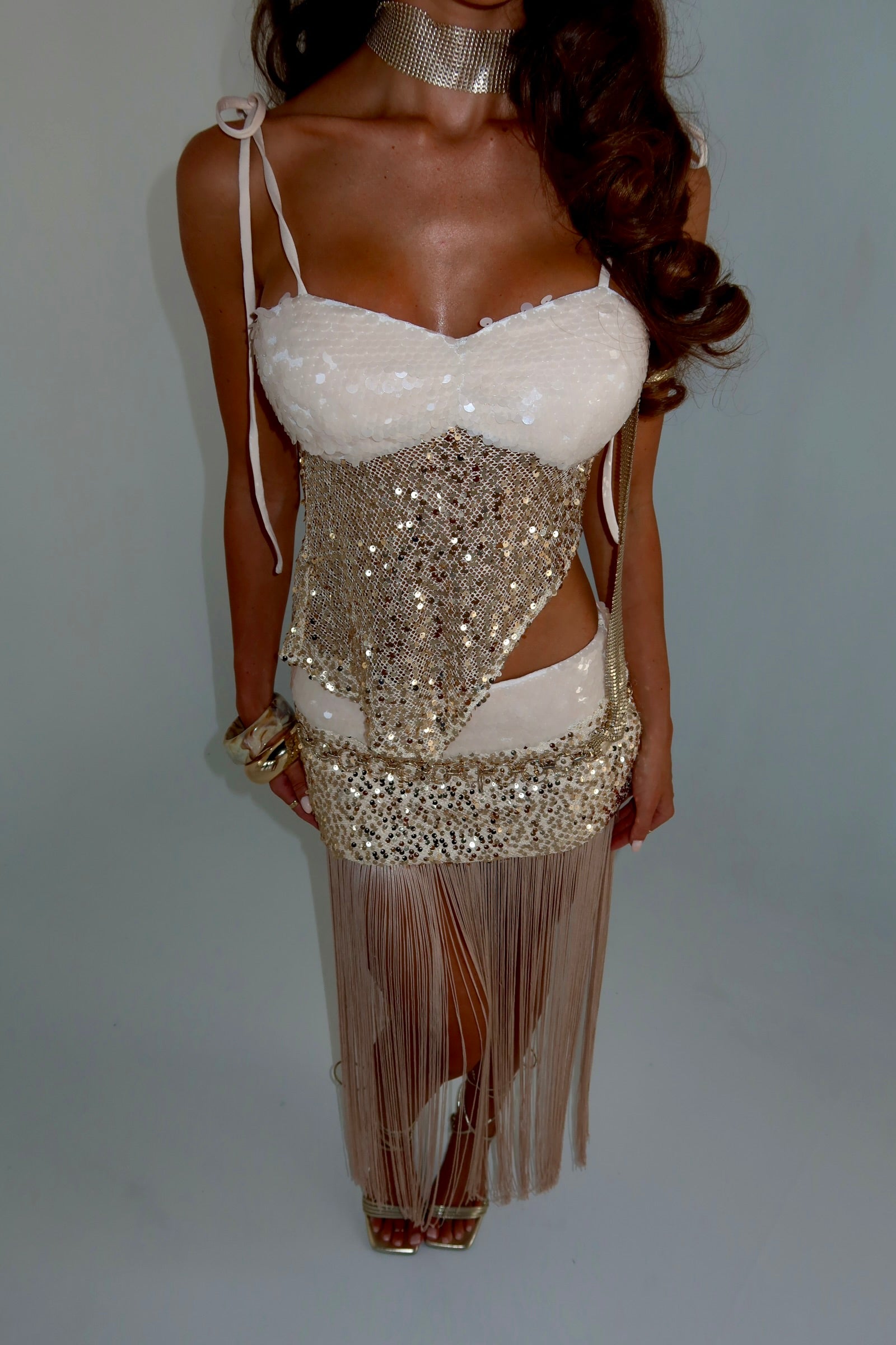 PRE ORDER: DISPATCH DATE - 29.07: JASMINA TOP, SKIRT & HAT SET | CHAMPAGNE