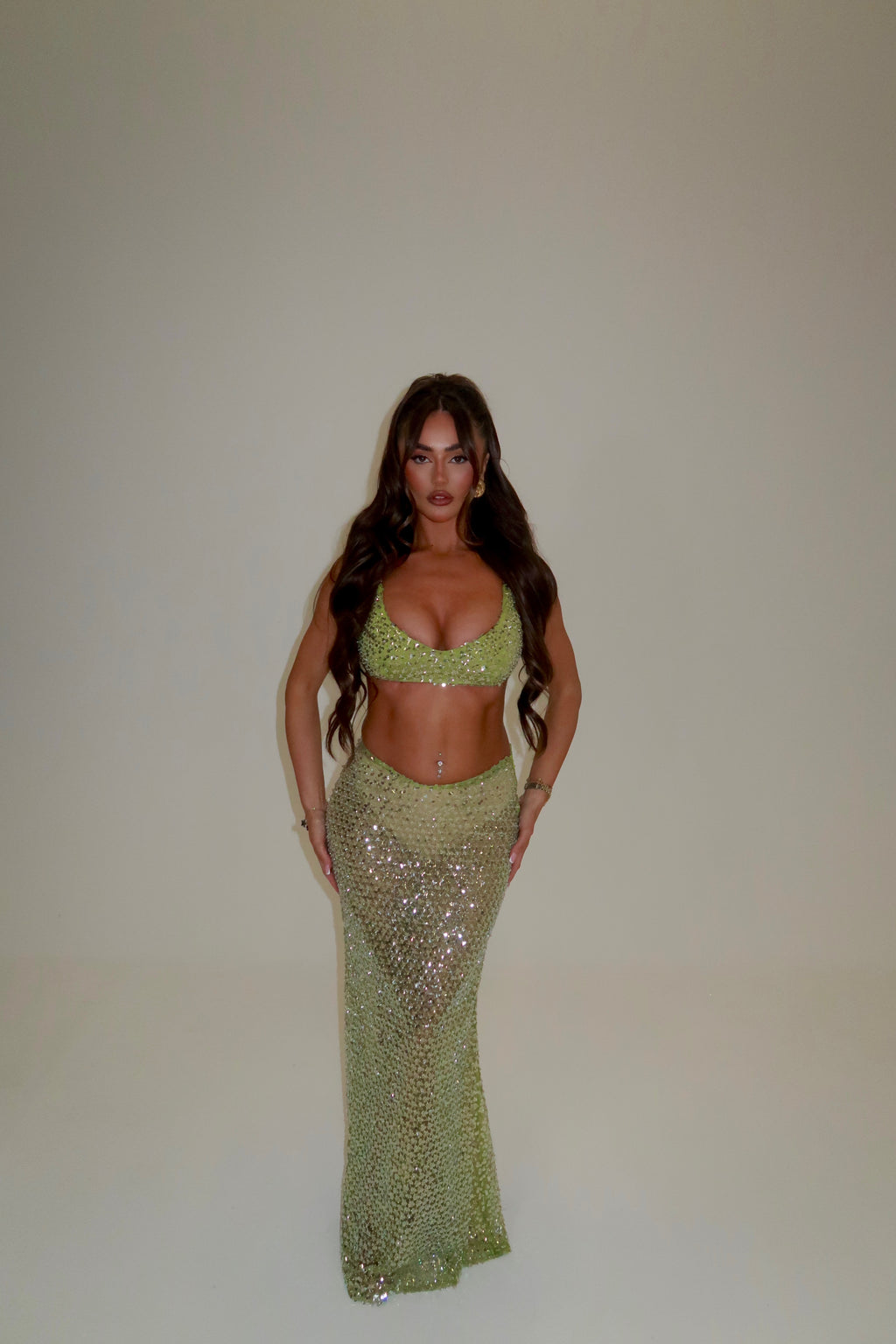 AURA SEQUIN BRALET & MAXI SKIRT CO-ORD | LIME