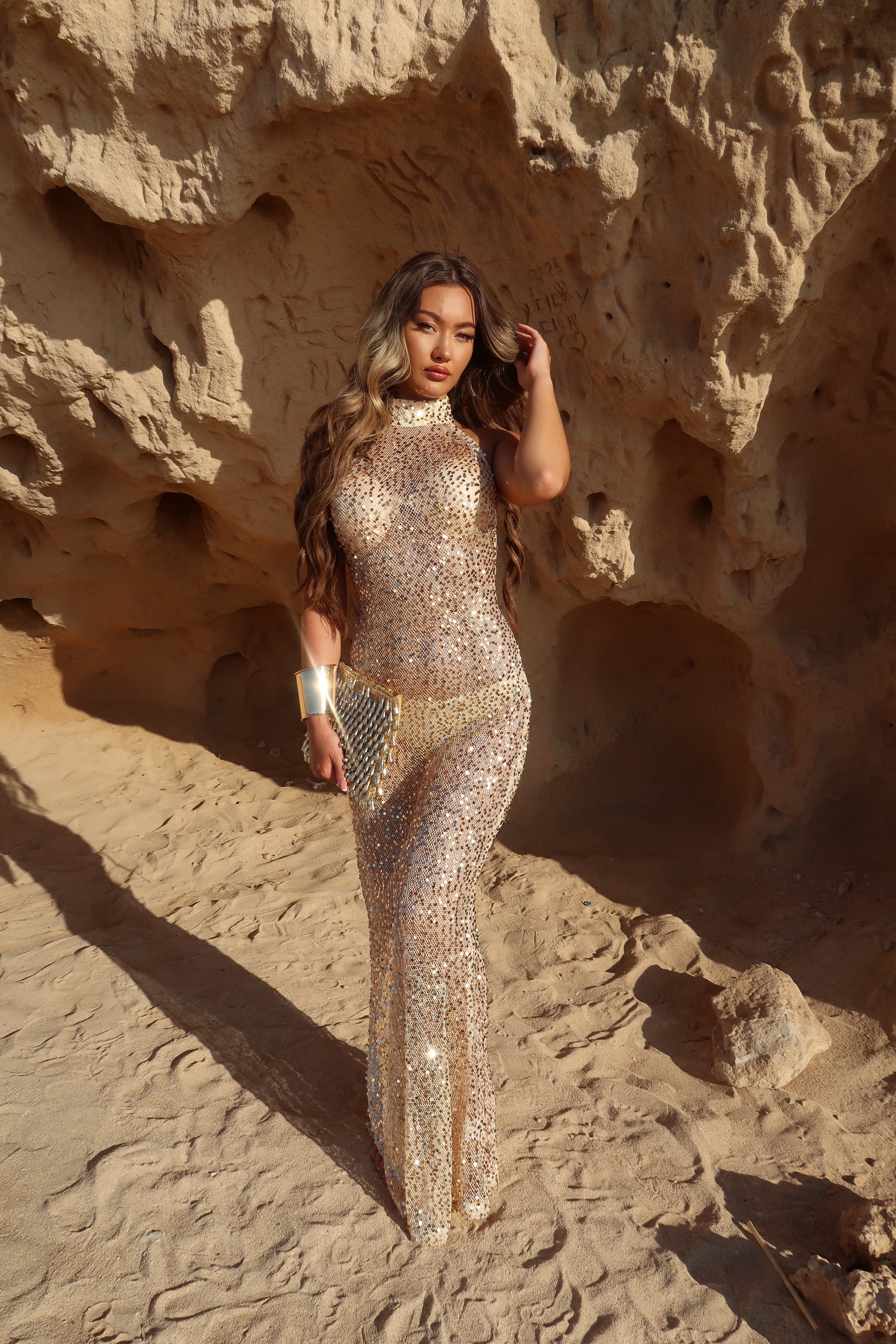 GOLDEN HOUR SEQUIN MAXI DRESS (GOLD) - Extra small GOLDEN HOUR SEQUIN MAXI DRESS (GOLD) - Extra small